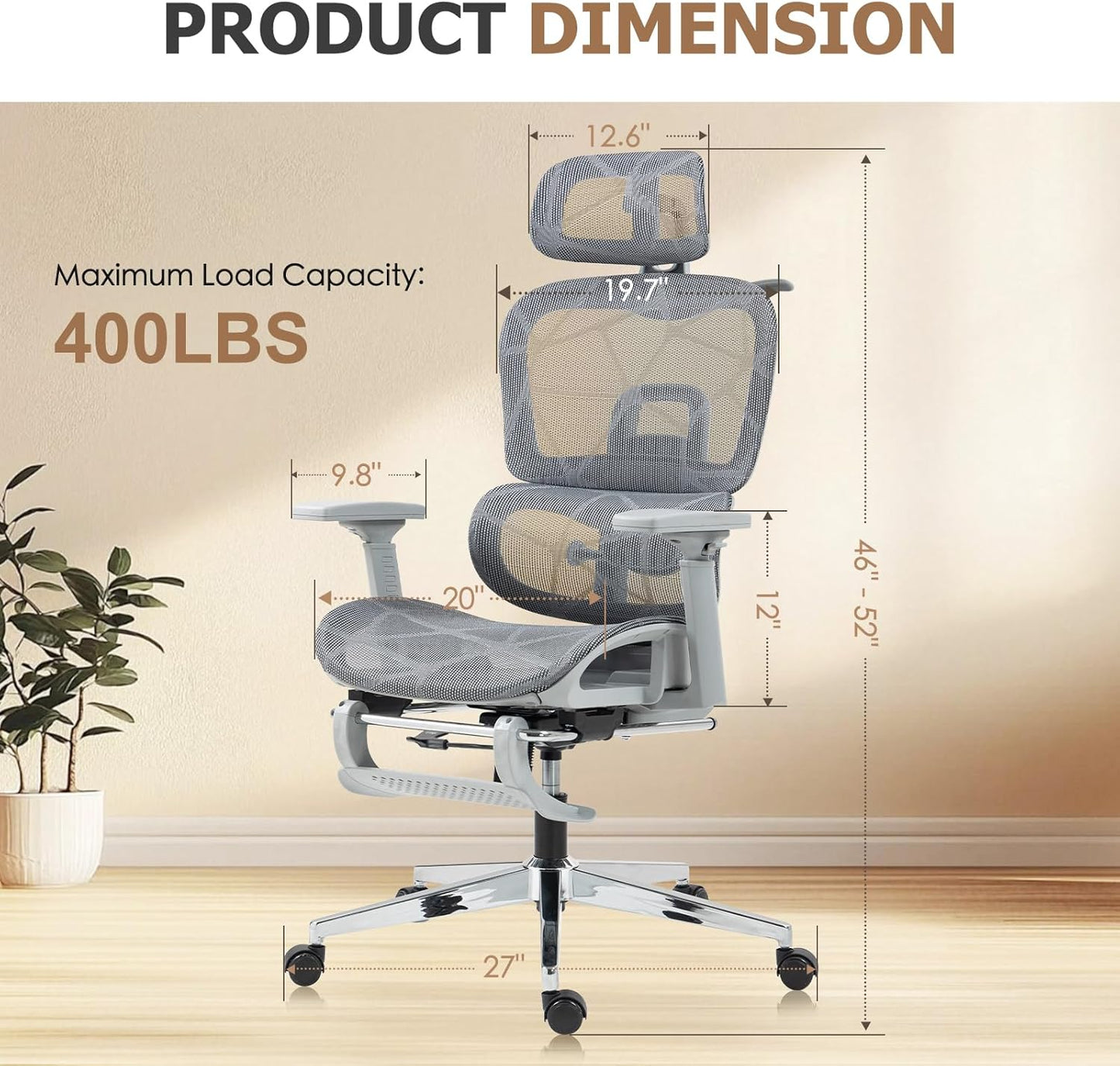 Ergonomic Mesh Office and Gaming Chair with Footrest