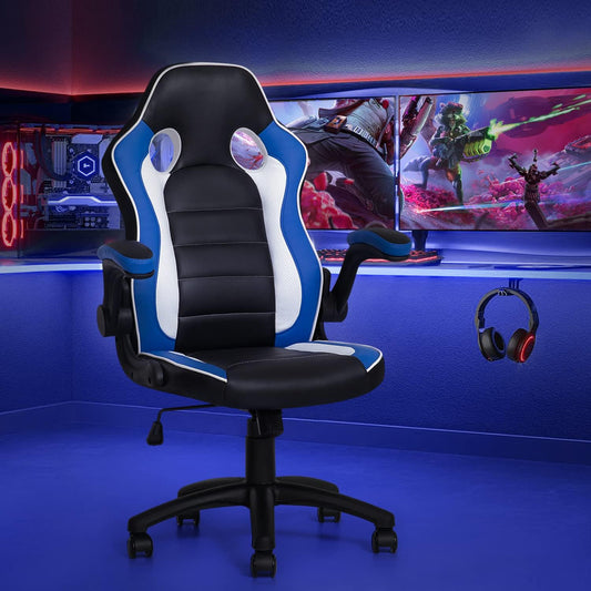 Ergonomic Computer Gaming Chair with Padded Flip-Up Armrests for Adult Gamers