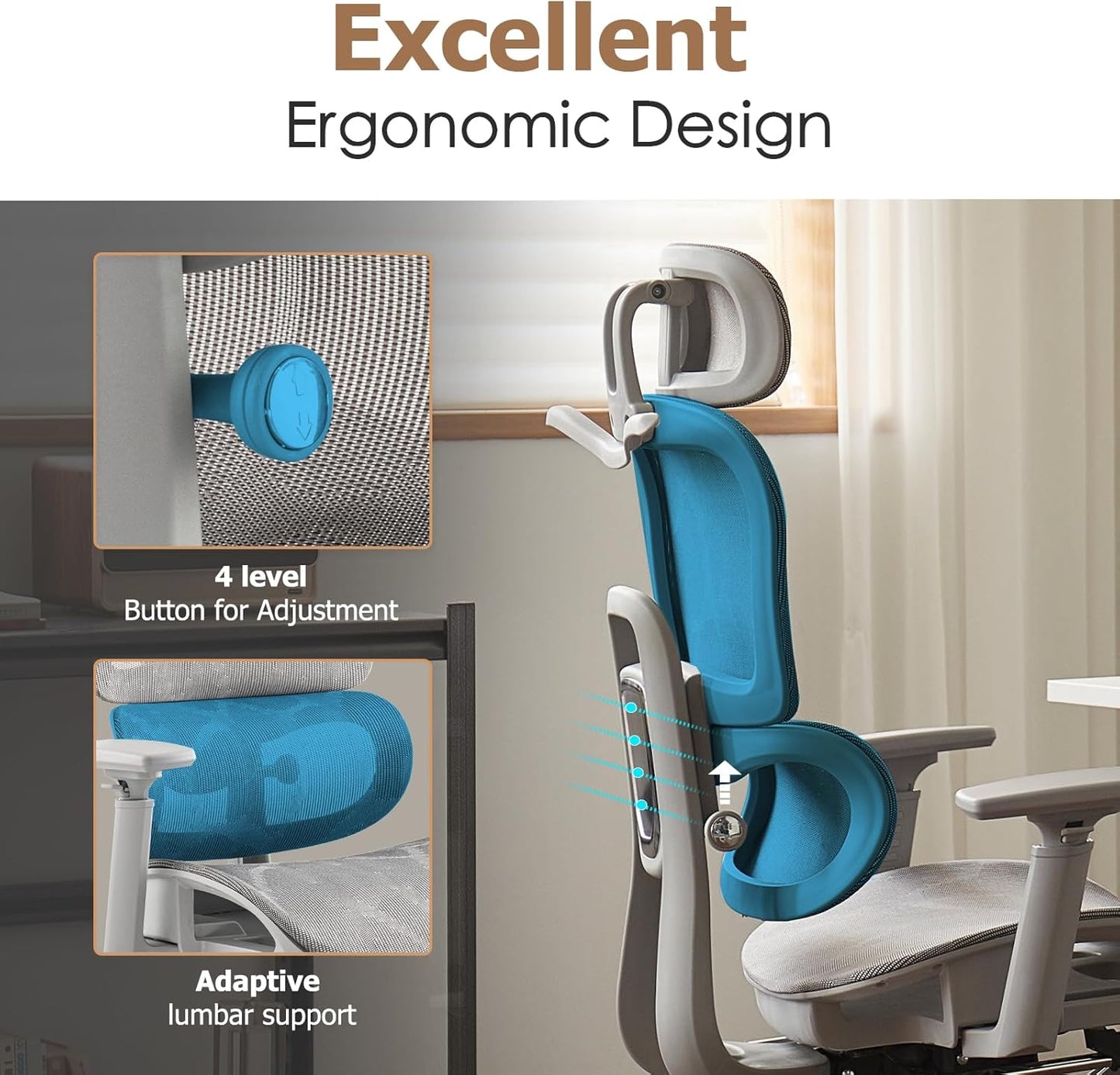 Ergonomic Mesh Office and Gaming Chair with Footrest