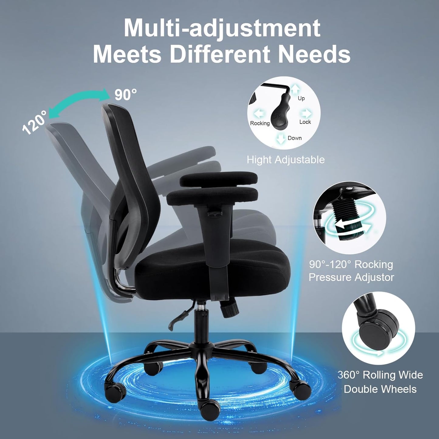 Ergonomic Office Chair with Adjustable Back Lumbar Support and Armrests