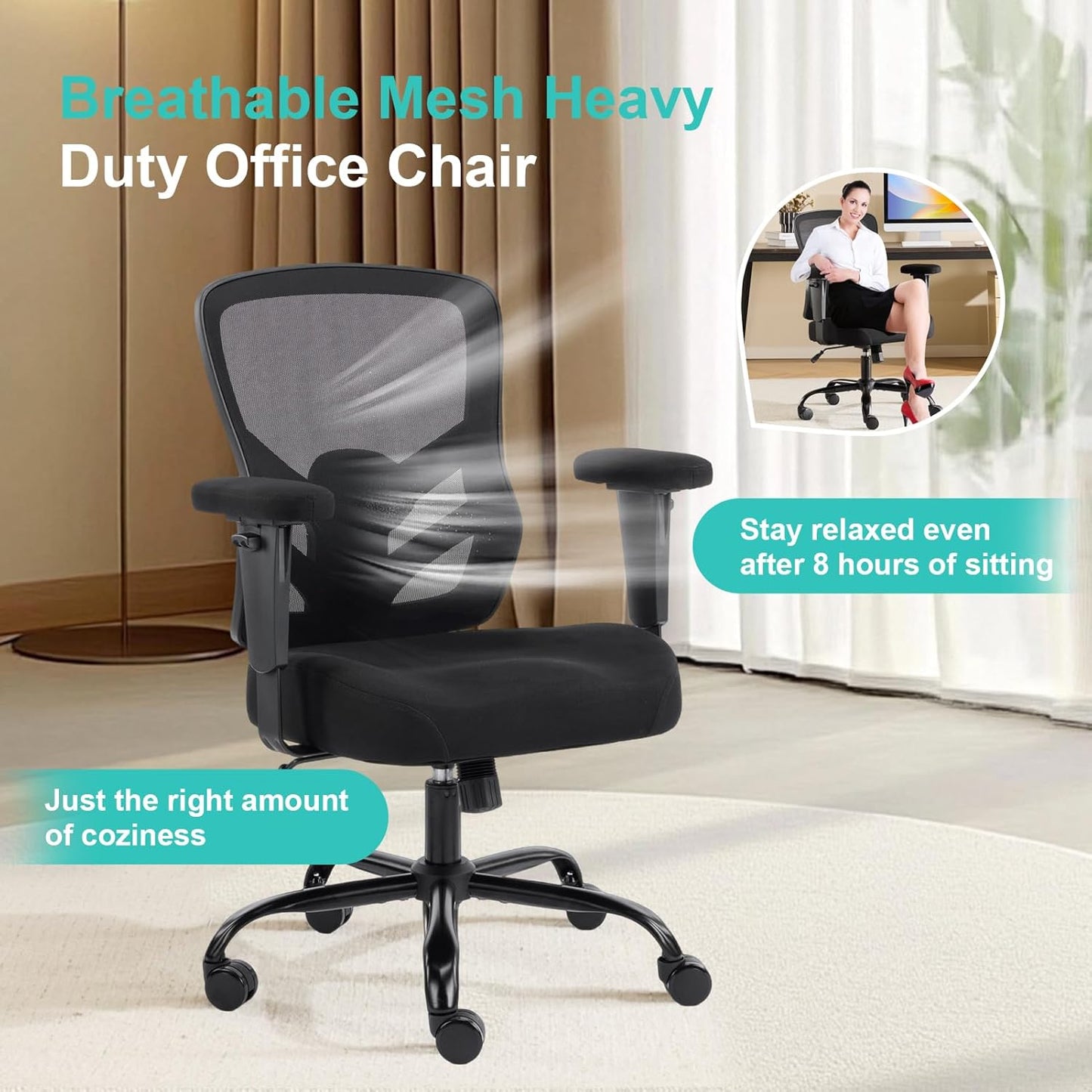 Ergonomic Office Chair with Adjustable Back Lumbar Support and Armrests