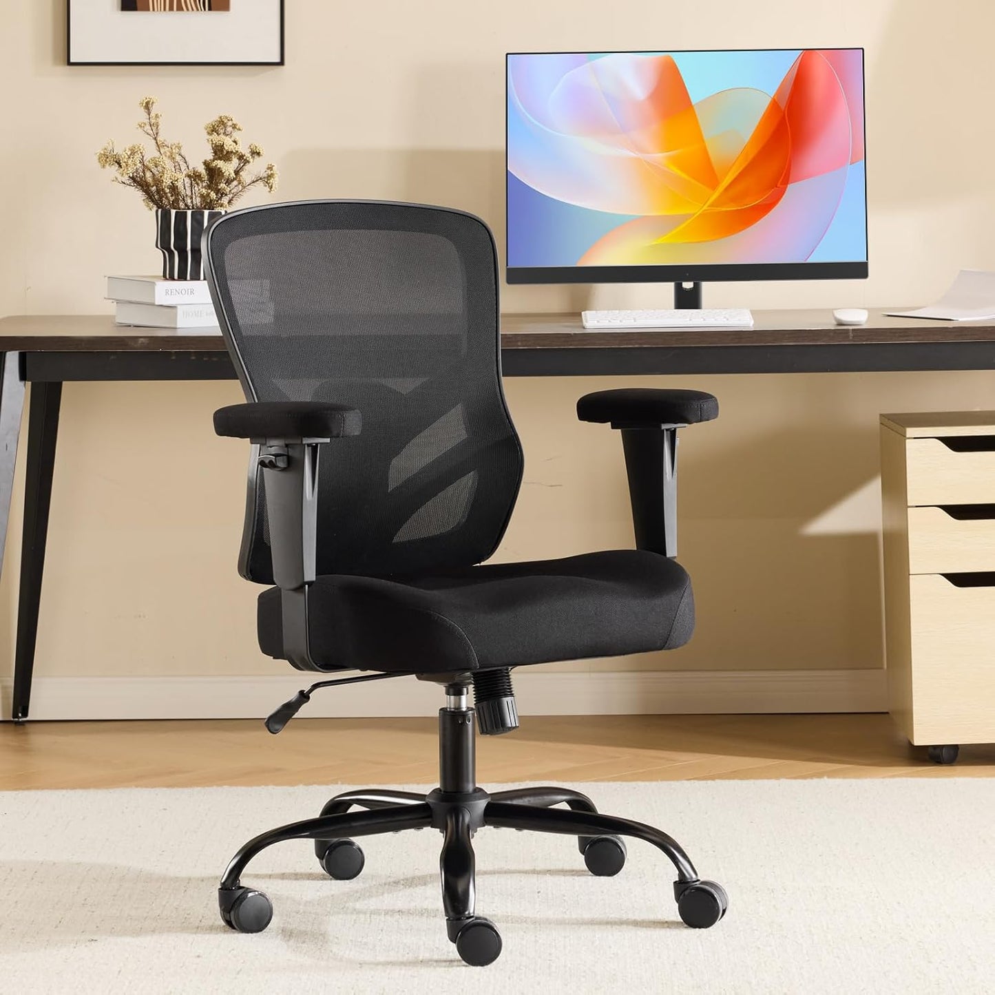 Ergonomic Office Chair with Adjustable Back Lumbar Support and Armrests