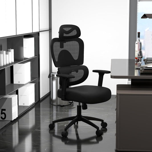 Ergonomic Office Chair with Adjustable Lumbar Support, Armrests and Headrest