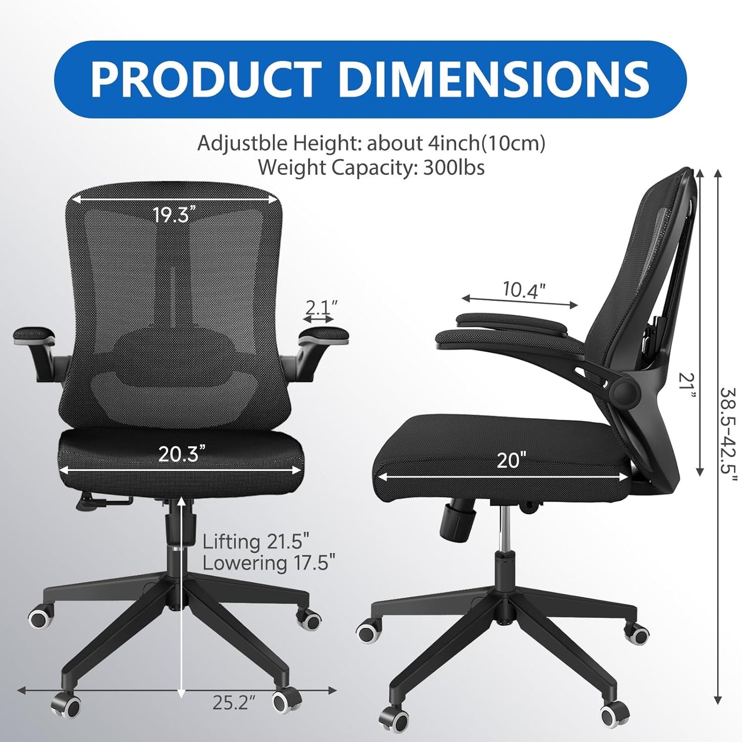 Ergonomic Mesh Office Chair with Wheels, Lumbar Support and Adjustable Headrest
