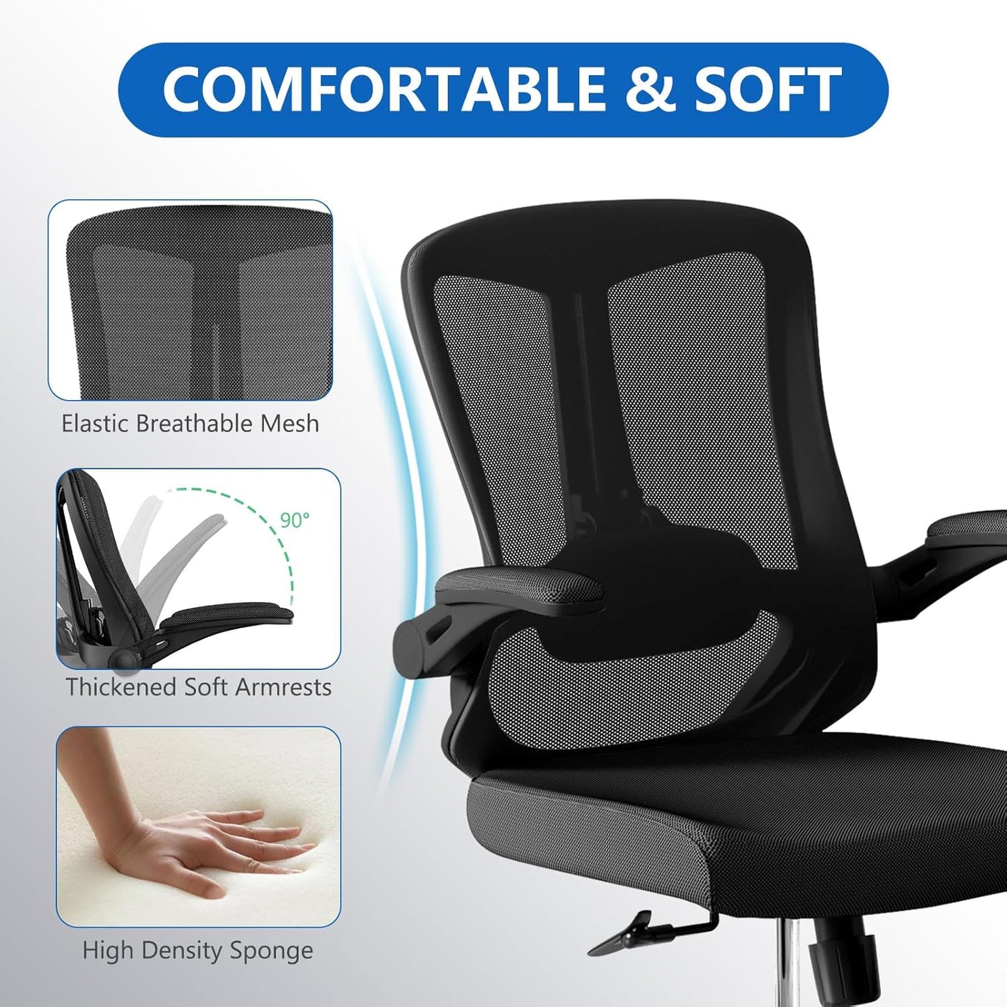 Ergonomic Mesh Office Chair with Wheels, Lumbar Support and Adjustable Headrest
