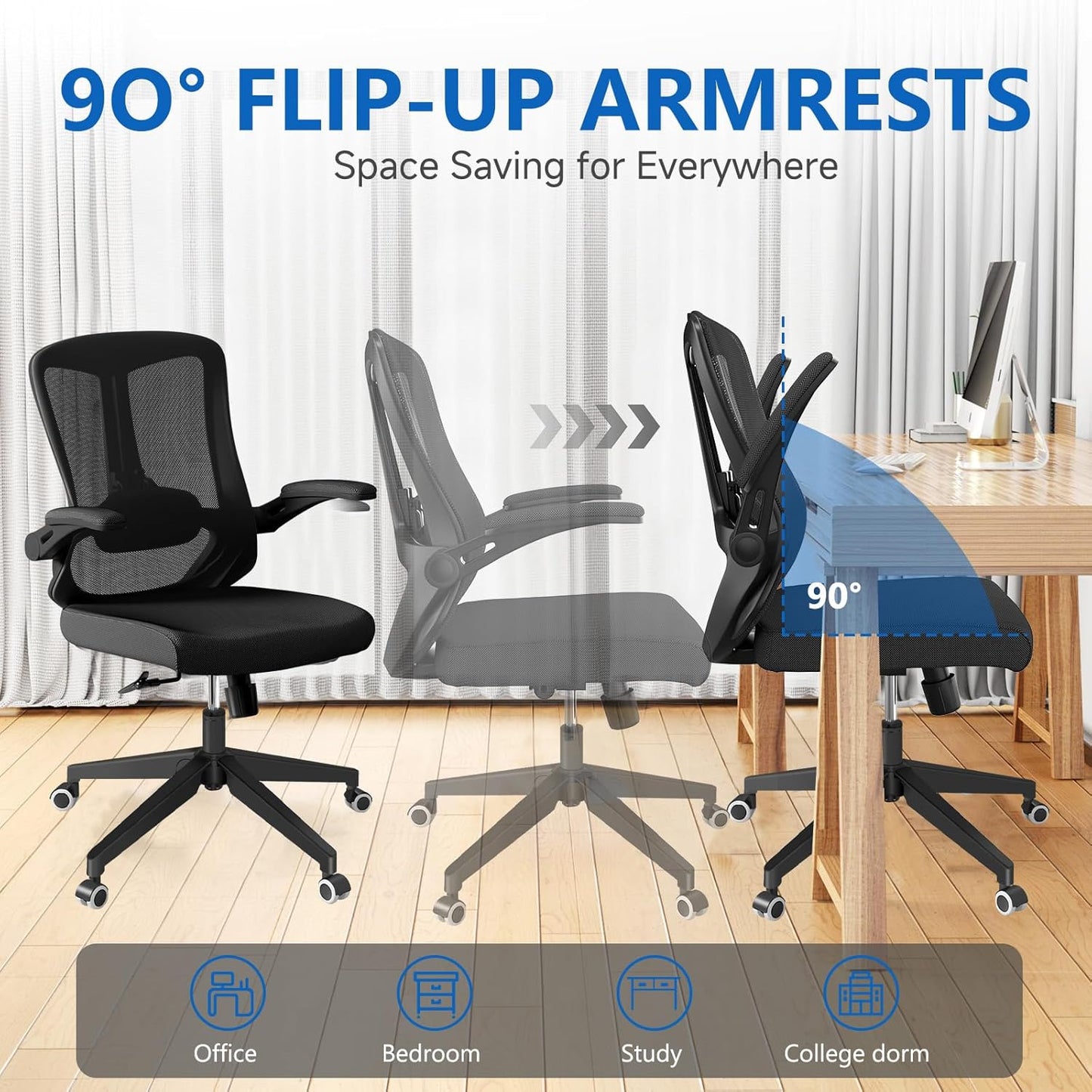 Ergonomic Mesh Office Chair with Wheels, Lumbar Support and Adjustable Headrest