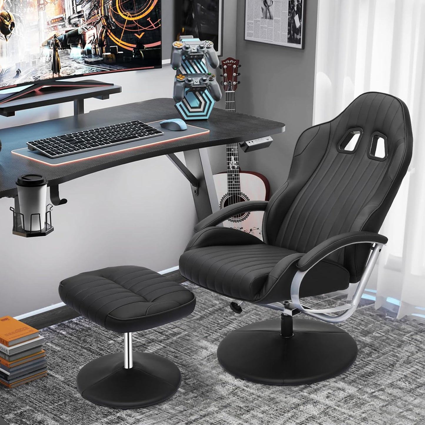 Racing Style Recliner with Footrest and Adjustable Backrest