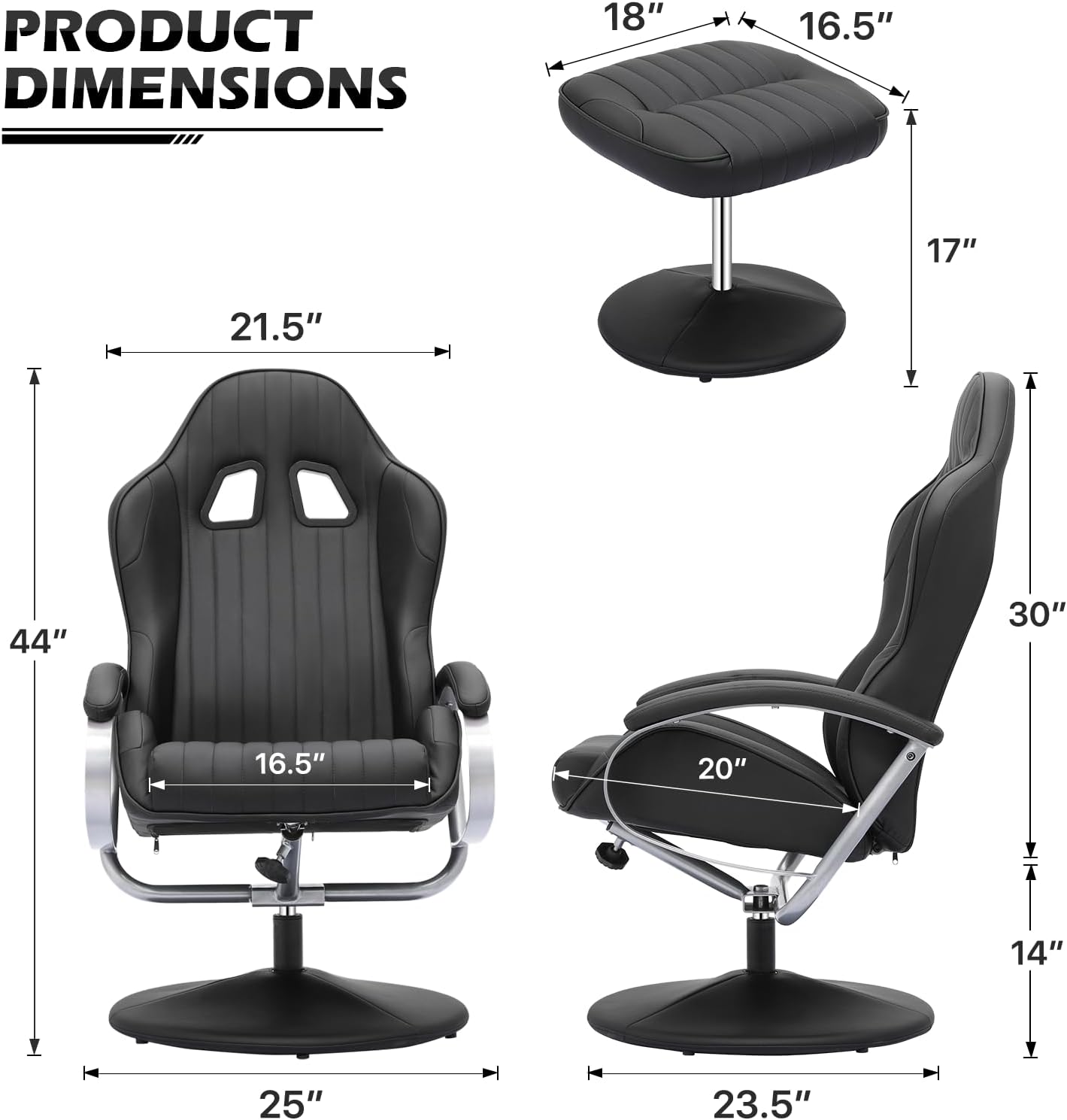 Racing Style Recliner with Footrest and Adjustable Backrest