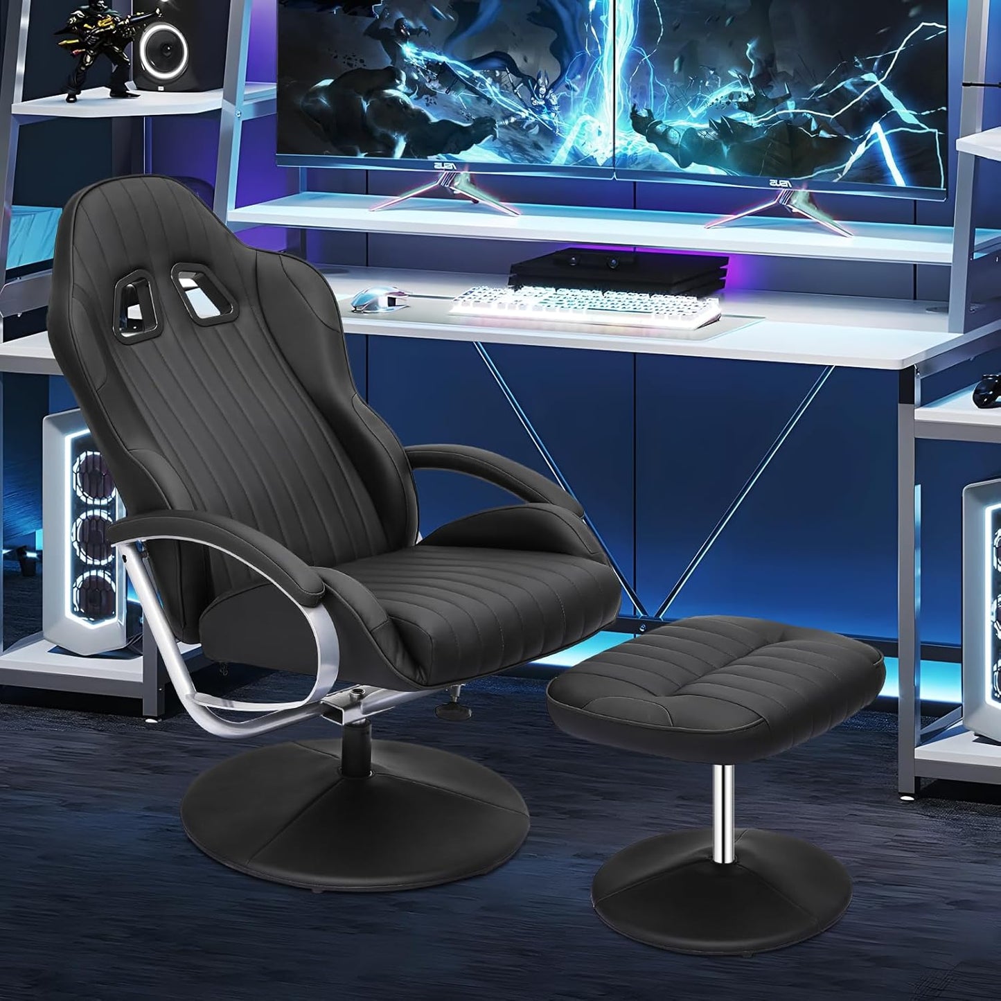 Racing Style Recliner with Footrest and Adjustable Backrest